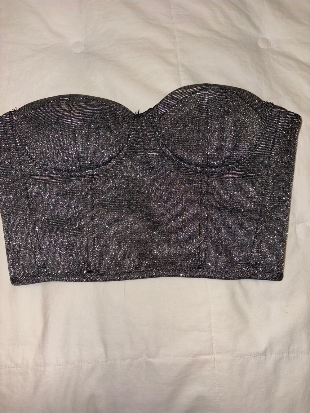 Forever 21 Sparkle Black Strapless Bustier Crop Top